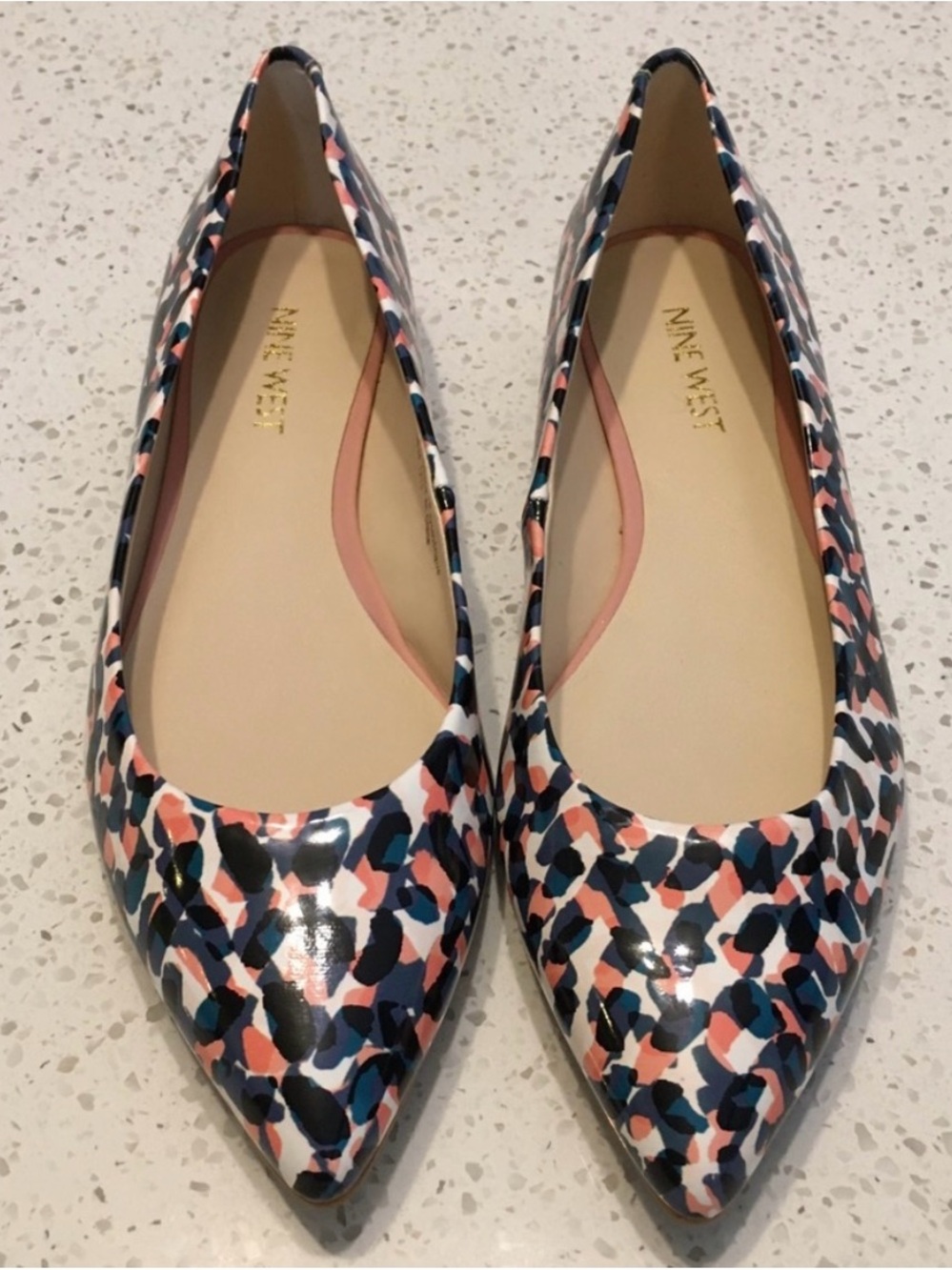 Nine West Multicolored Coral Navy Black and White Pointed-Toe Flats